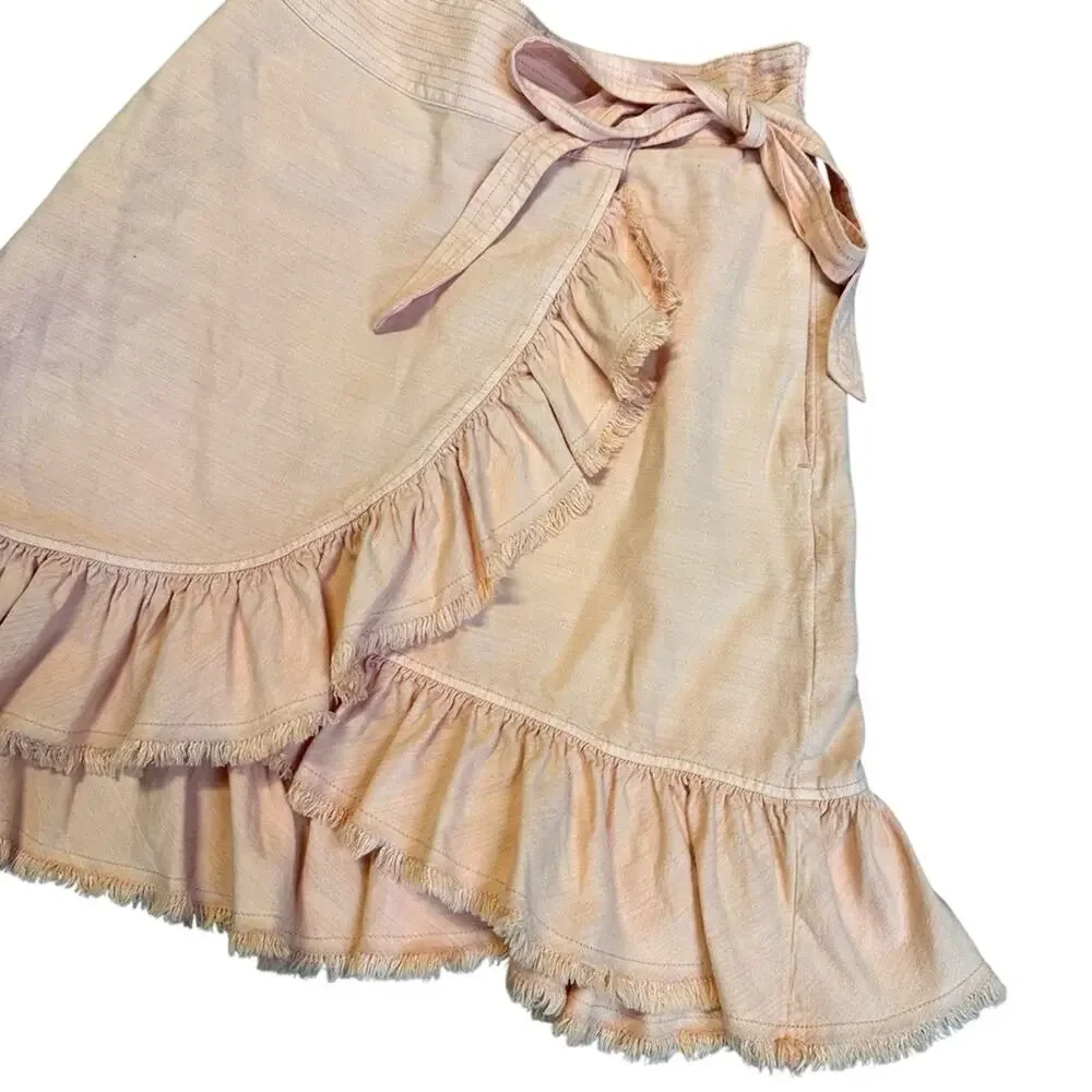Anthropologie Pilcro Nettie Peach Ruffle Wrap Skirt Size Small